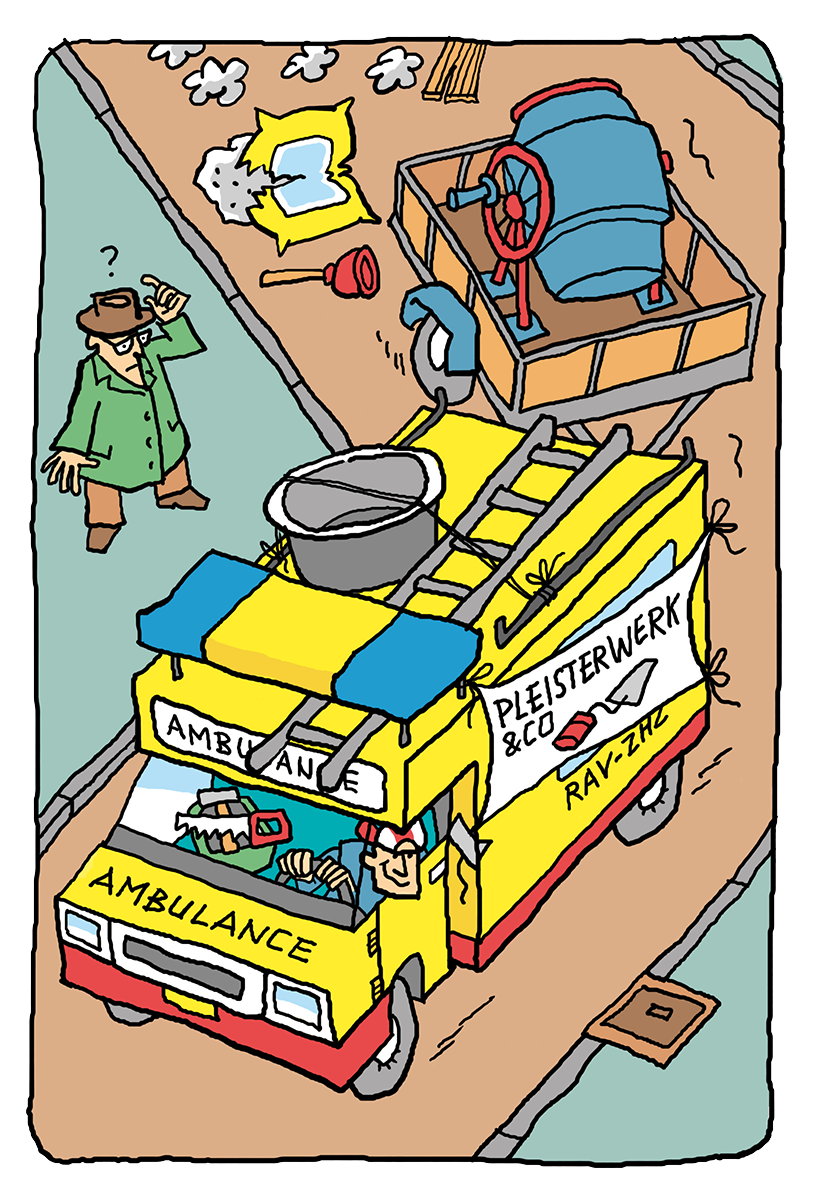Cartoon boekje Ambulancedienst ZHZ, Nevenwerkzaamheden