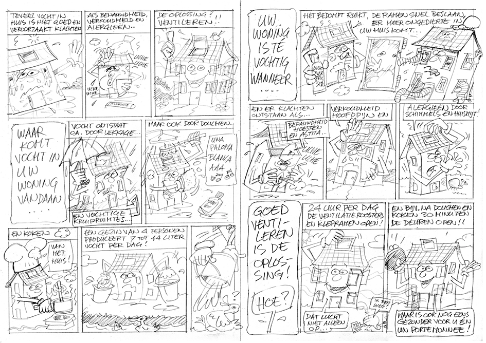 Schets strip 'Ventileren' Woningbouwvereniging